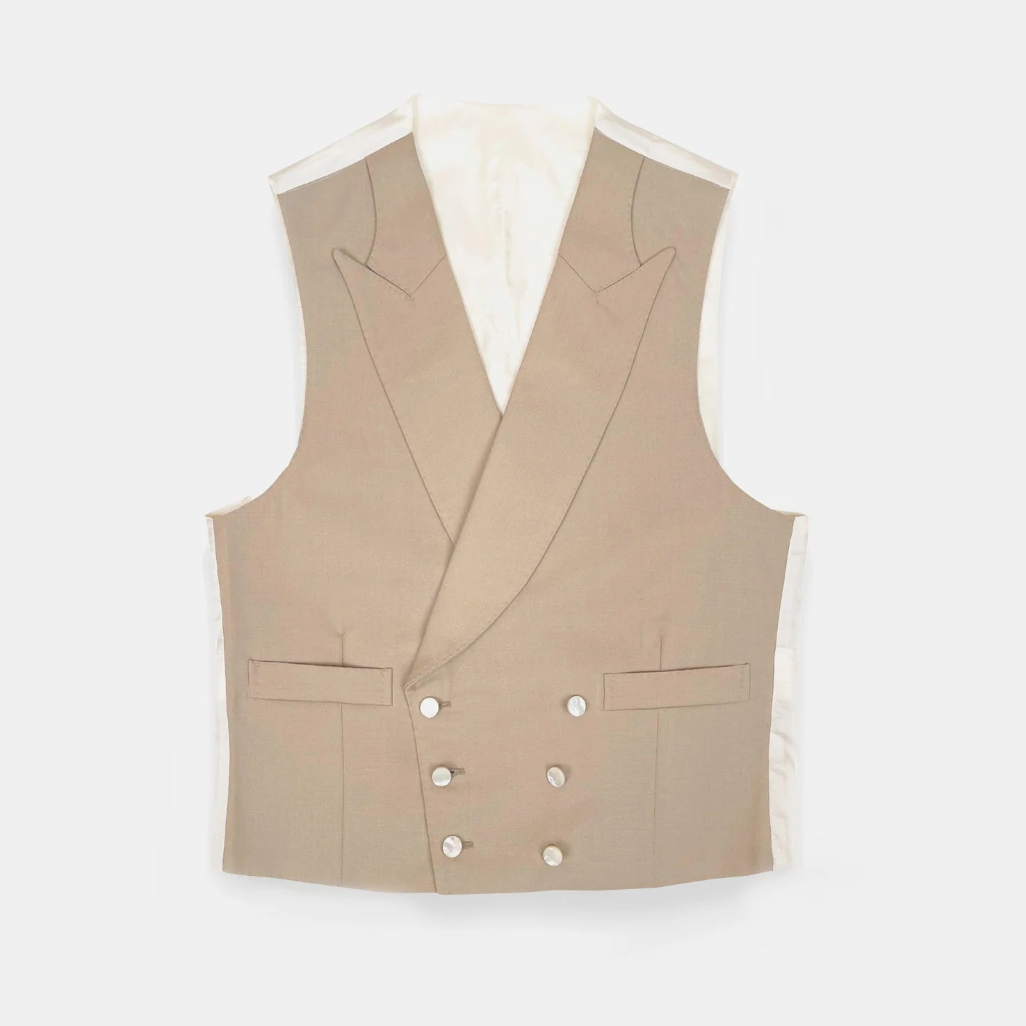 Double Breasted Wool Waistcoat in Buff Cream 40