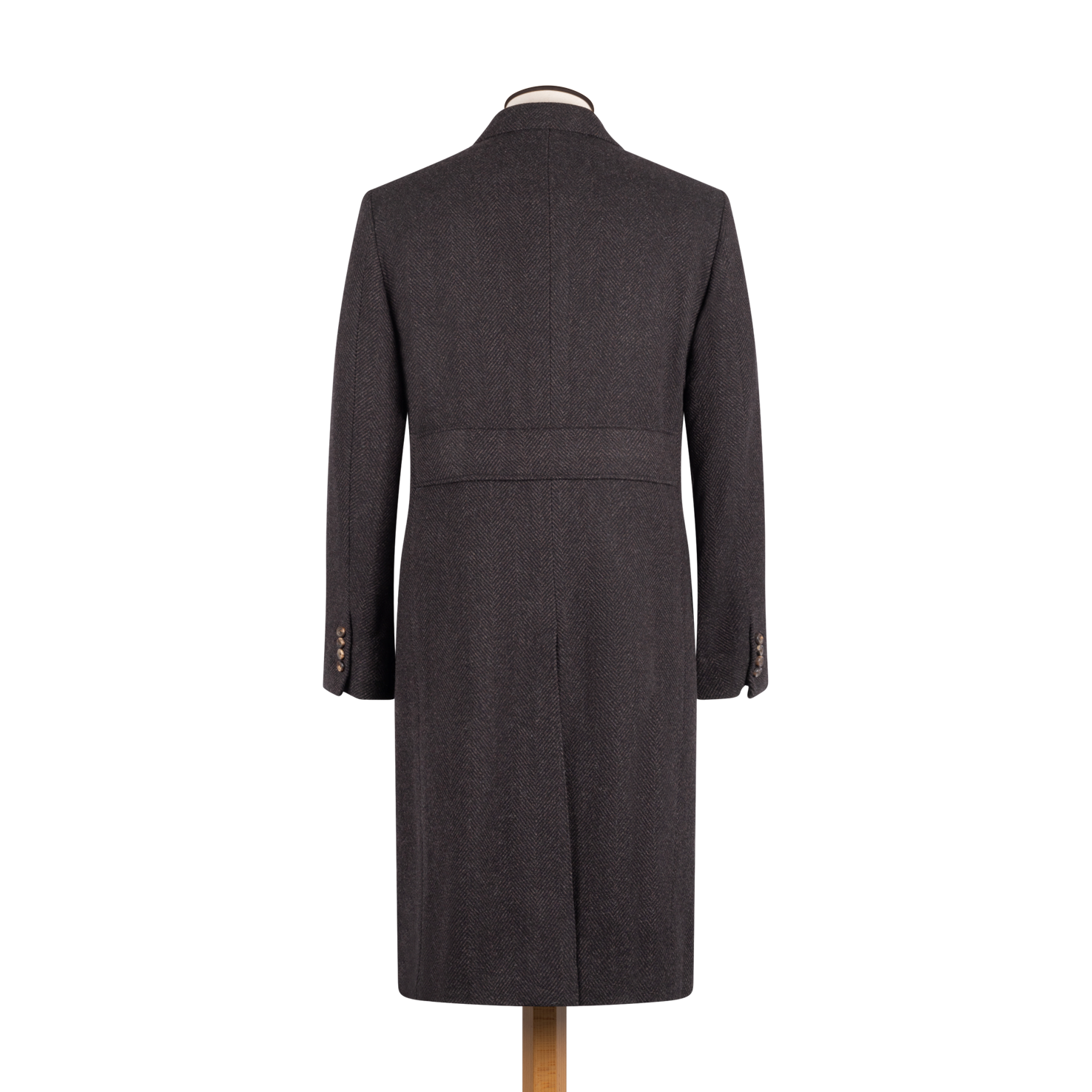 Double Breasted Peak Lapel Overcoat in Brown Herringbone – Cad