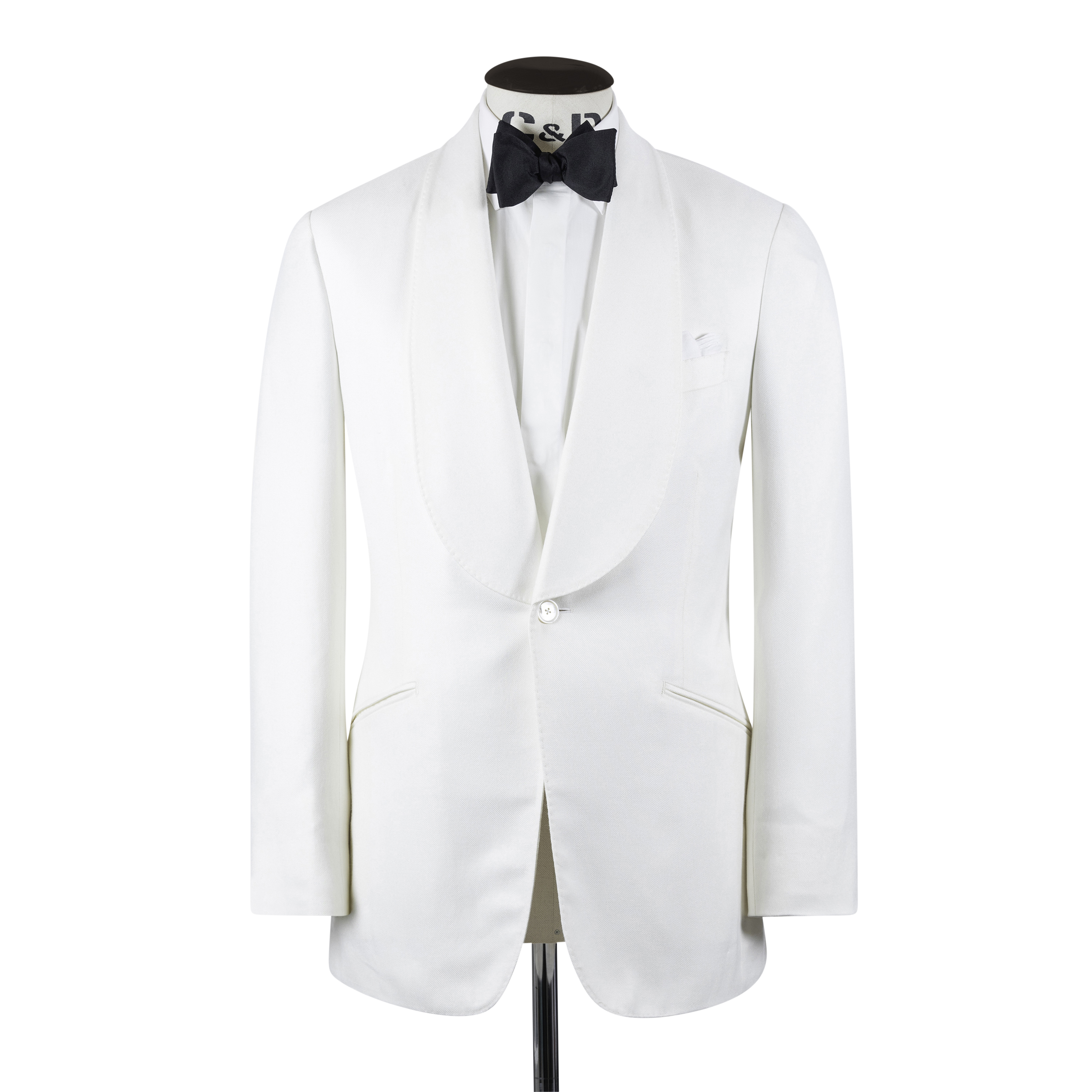Wide Shawl Lapel Jacket in White Bamboo - Main Image