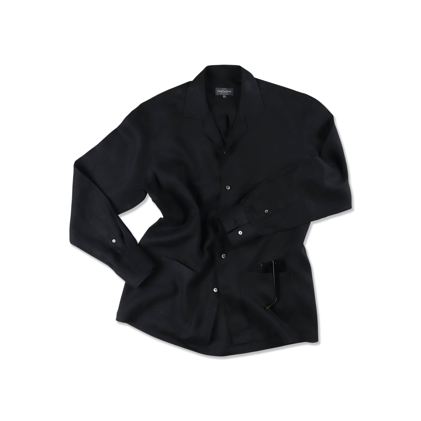 JAMES COWARD RIVIERA SHIRT リネン サイズ3 ブラック Riviera Collar Safari Shirt in Black Linen – Cad & The Dandy