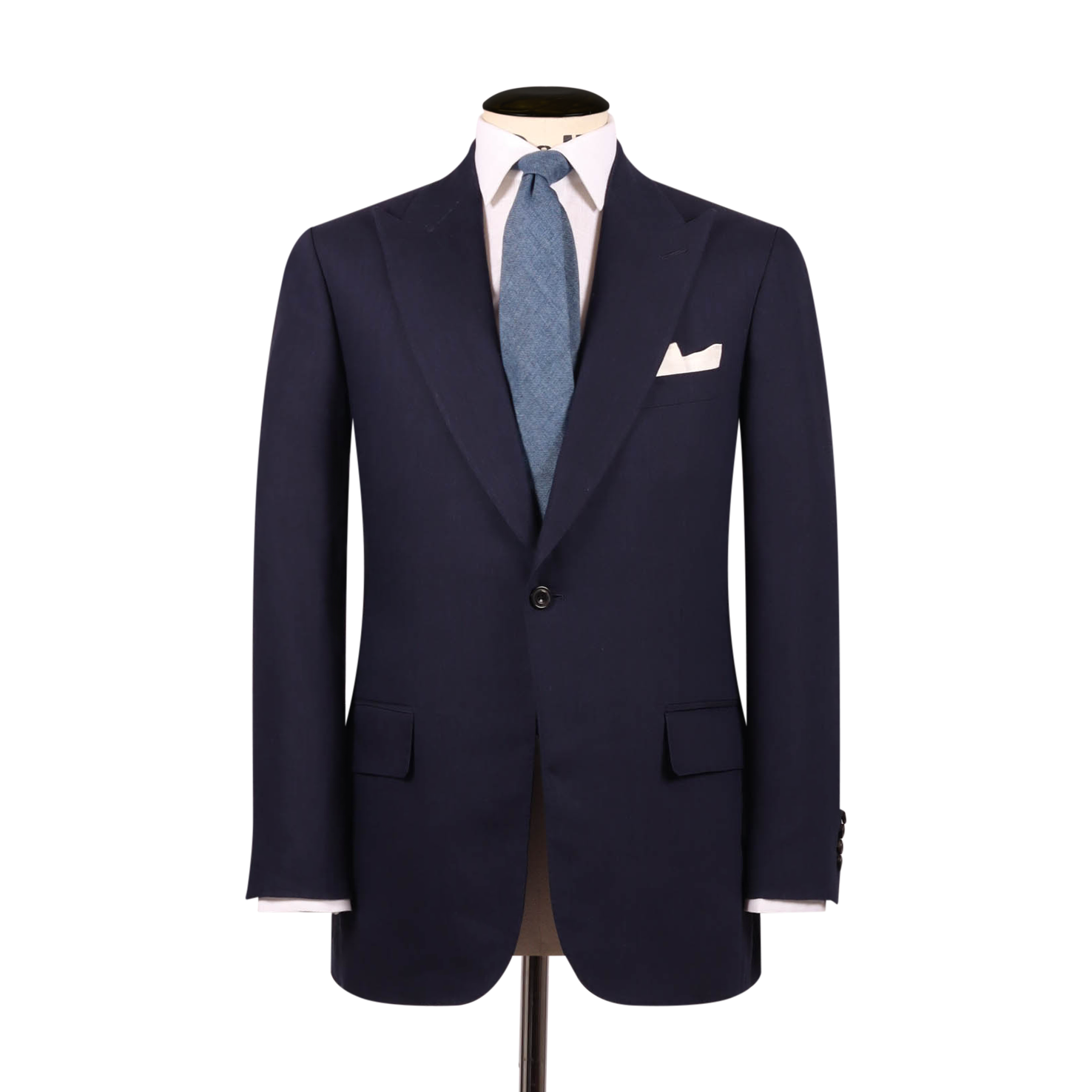 Single Breasted Peak Lapel Suit in Navy Wool Linen – Cad & The 