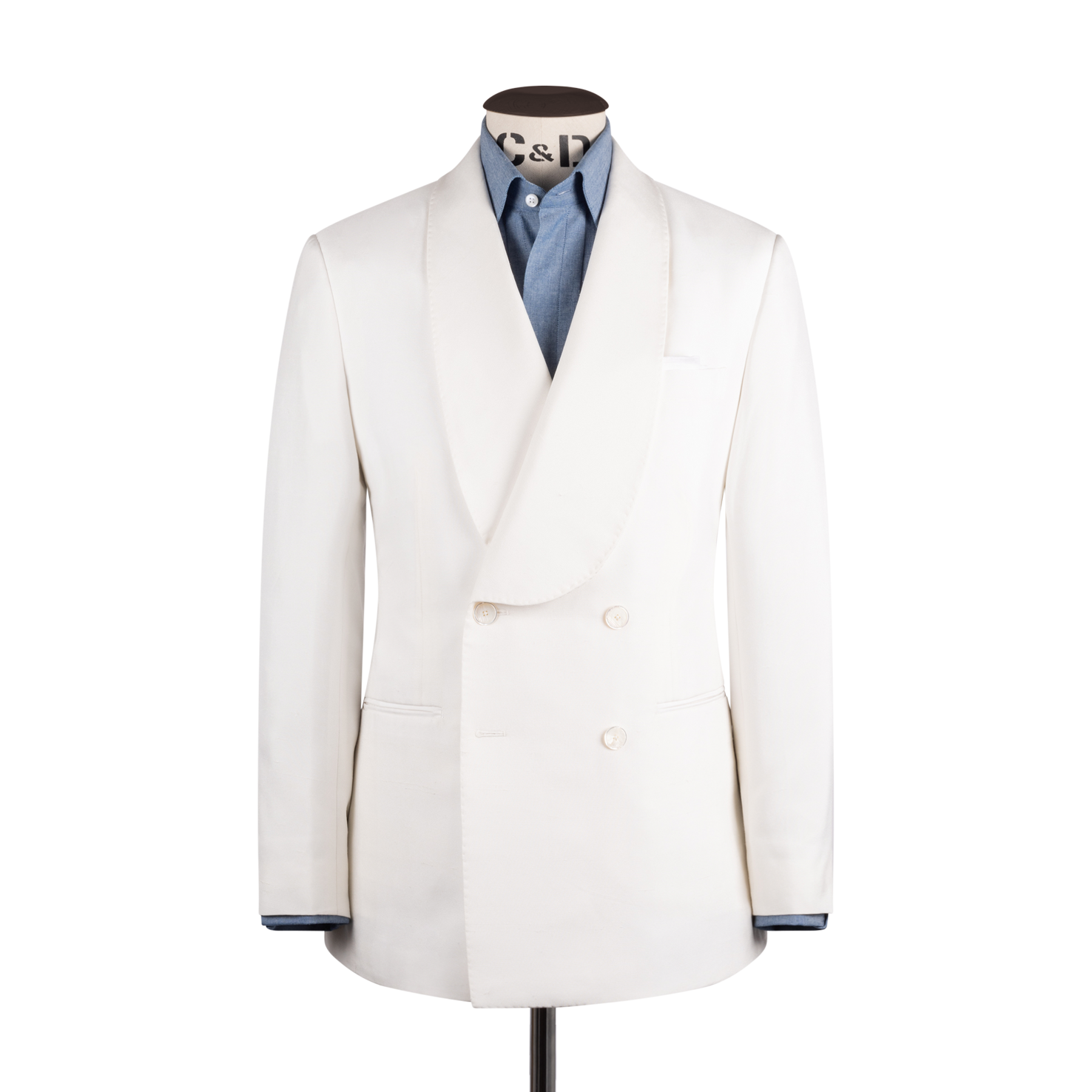 Double Breasted Shawl Jacket in Off White Raw Silk