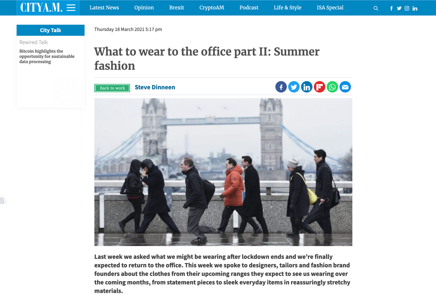 CITY AM – WHAT TO WEAR TO THE OFFICE