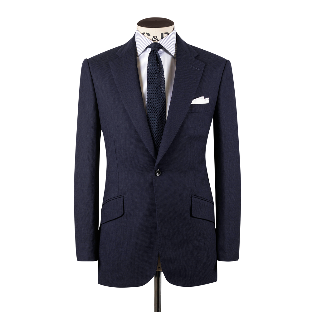 Classic Notch Lapel Jacket in Navy Hopsack Wool