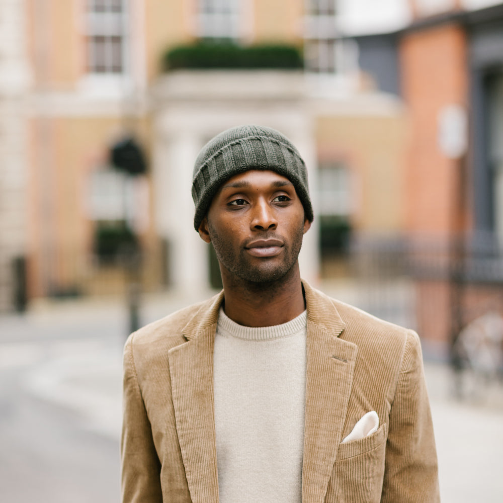 
                  
                    Knitted Pure Cashmere Beanie in Sage Green
                  
                