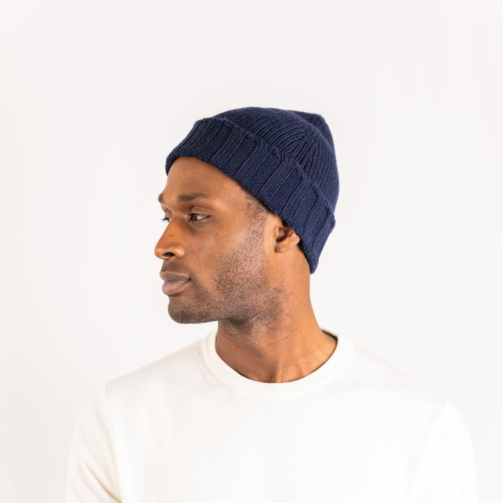 
                  
                    Knitted Pure Cashmere Beanie in Marine Blue
                  
                