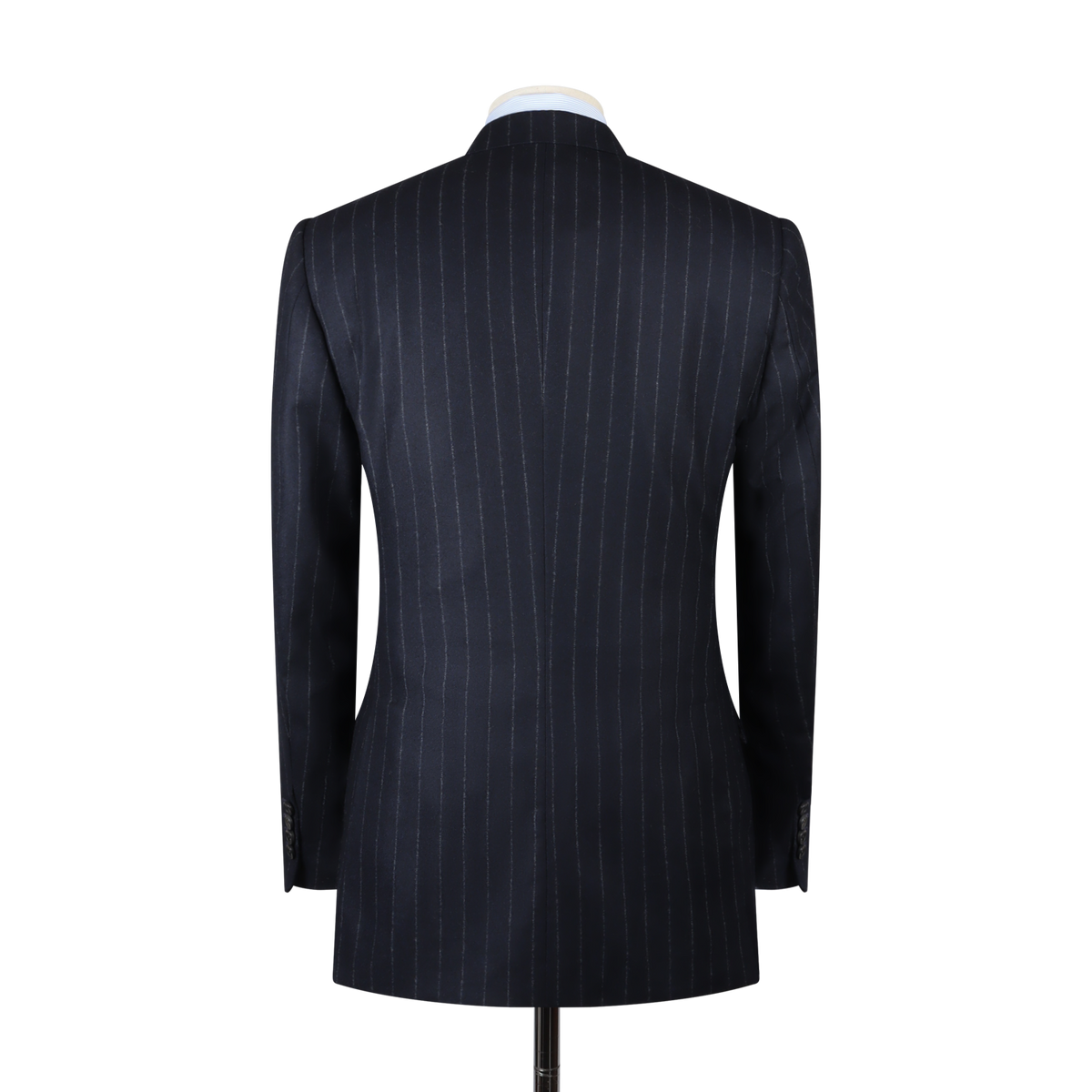 
                  
                    Single Breasted Notch Suit in Navy Pinstripe Flannel
                  
                