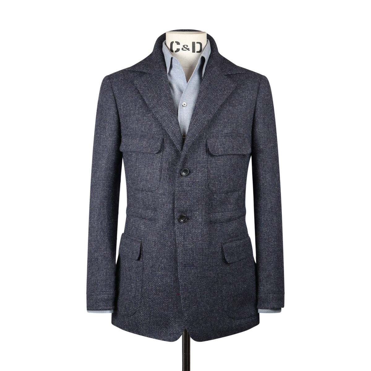 
                  
                    Safari Jacket in Denim Blue Wool Tweed
                  
                
