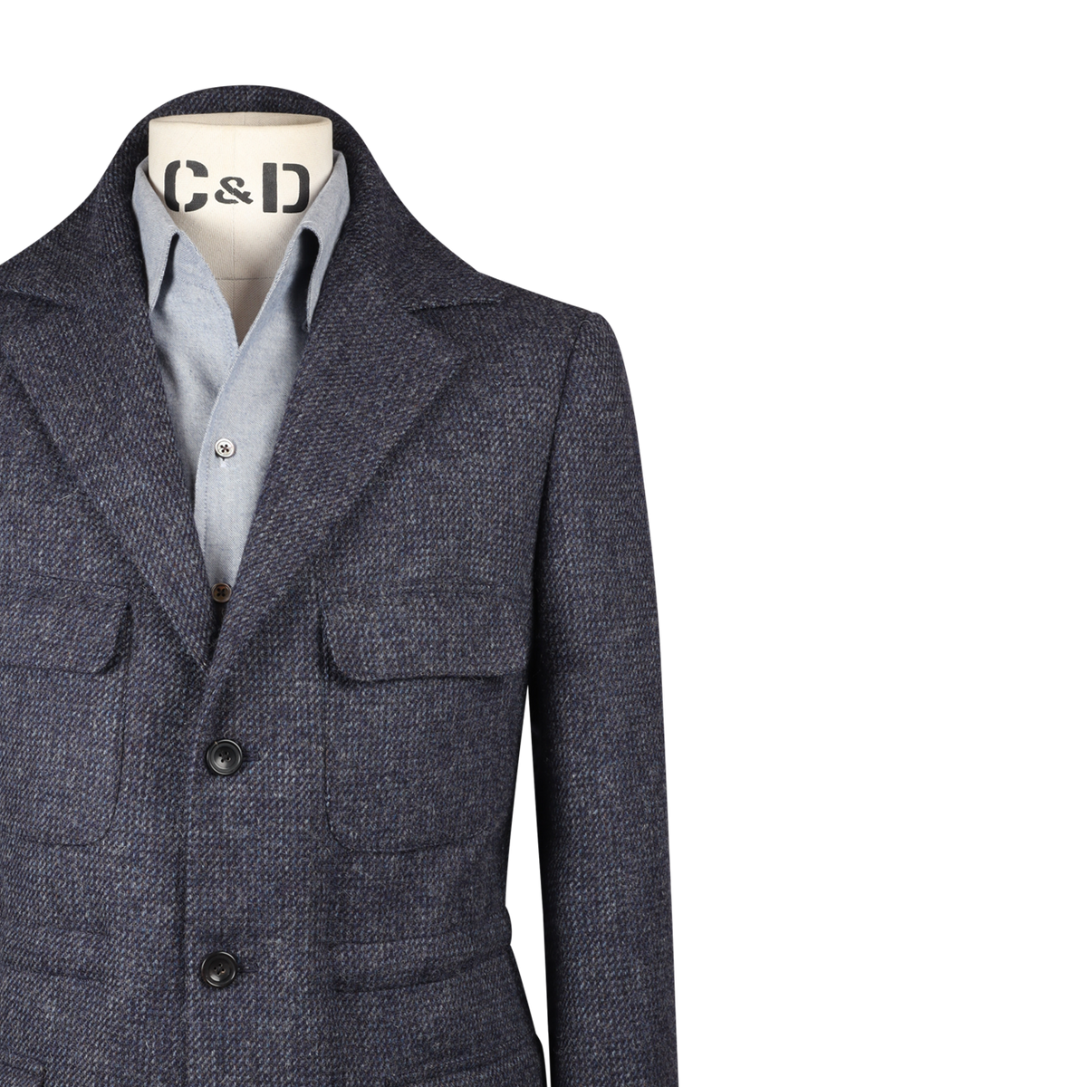 
                  
                    Safari Jacket in Denim Blue Wool Tweed
                  
                