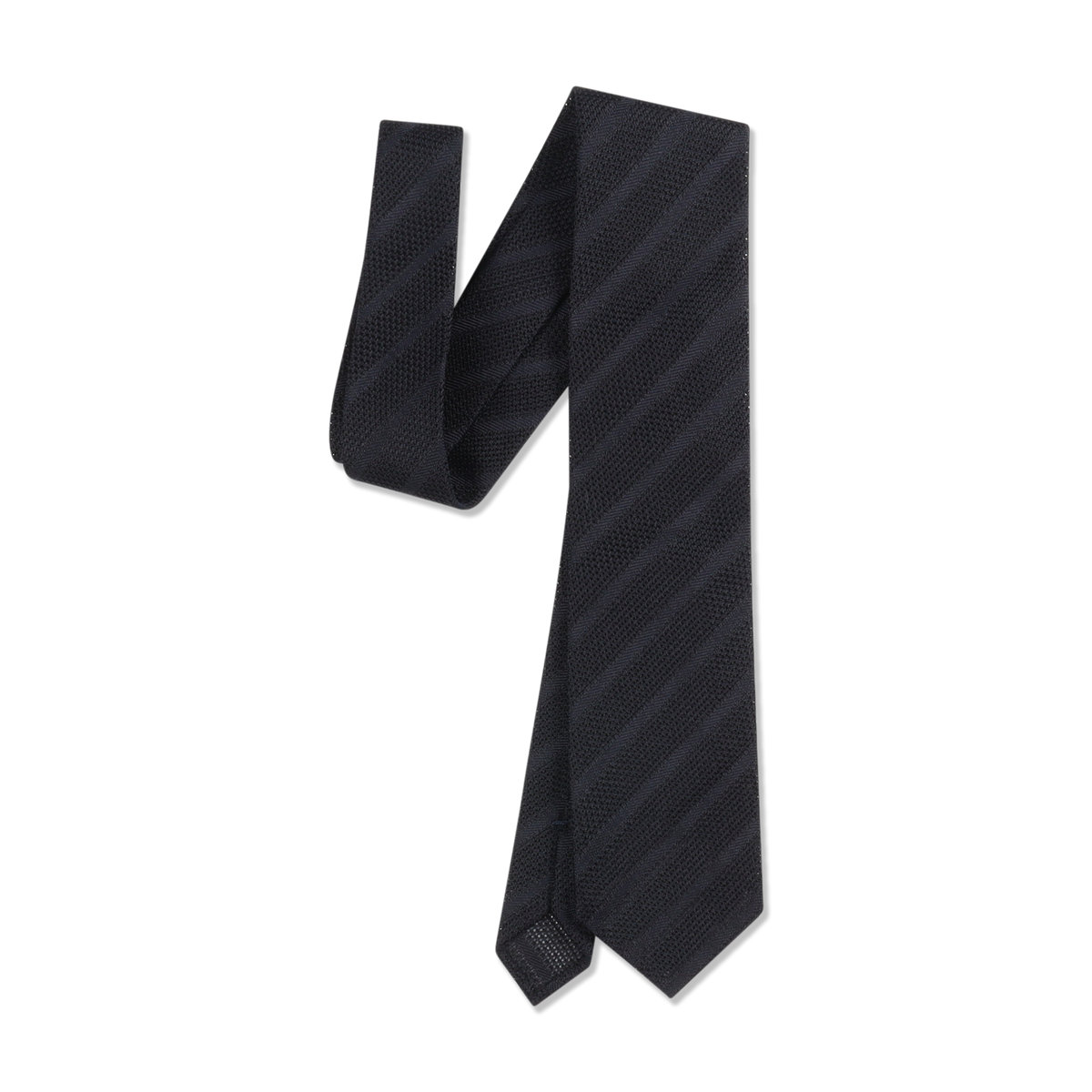 
                  
                    Unlined Grenadine Tie in Navy Shadow Stripe
                  
                