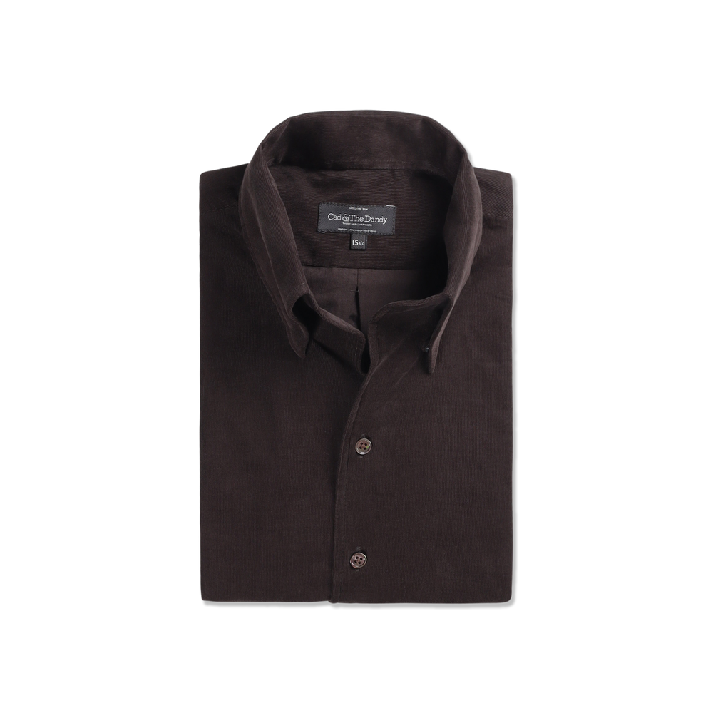 One Piece Collar Shirt in Mink Brown Micro Corduroy