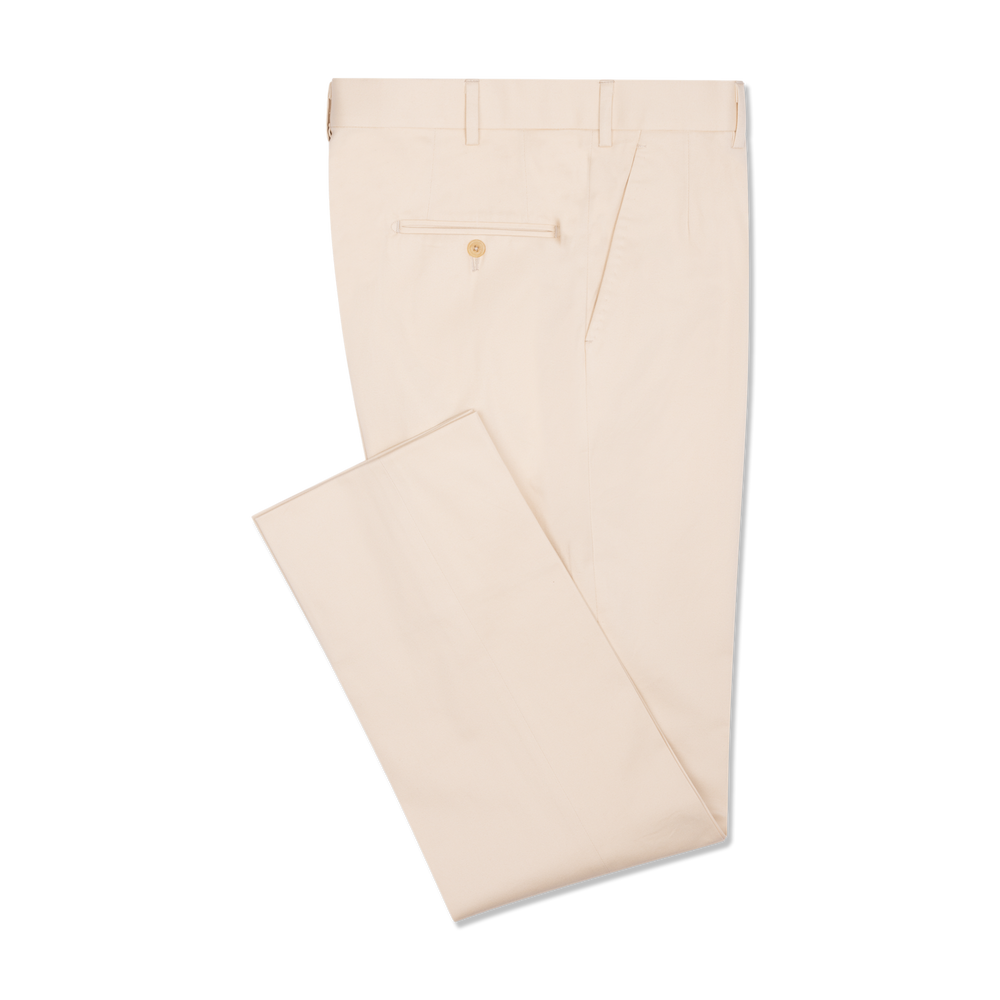 Flat Front Trousers in Cream Stretch Twill