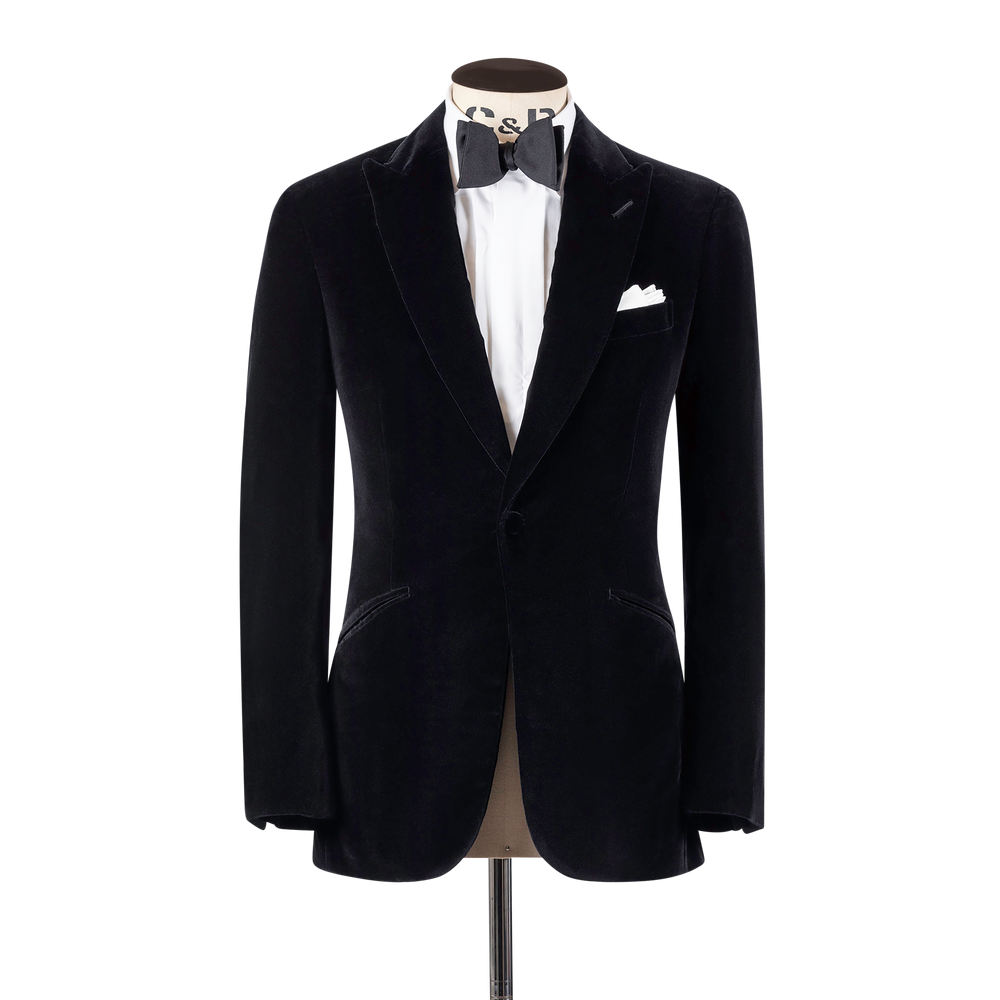 Peak Lapel Jacket in Black Velvet