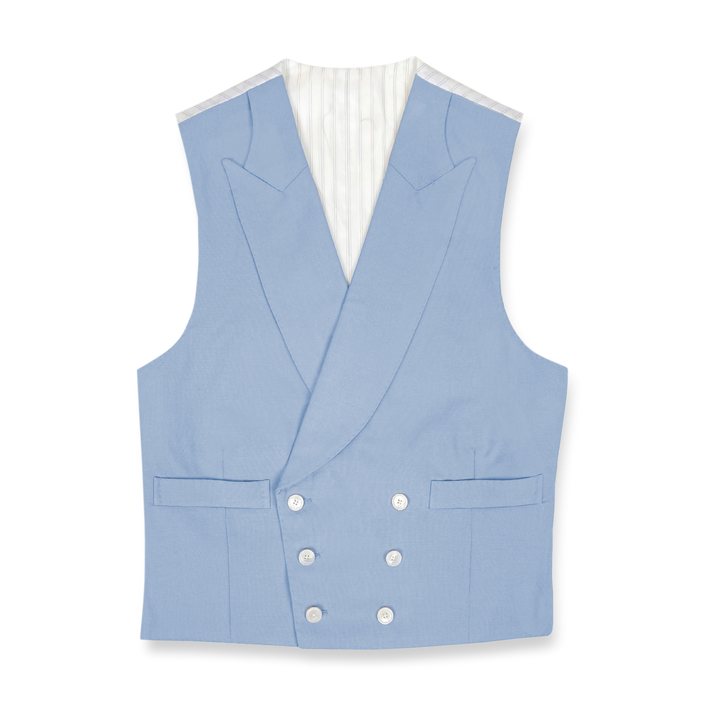 Double Breasted Wool Waistcoat in Pale Blue