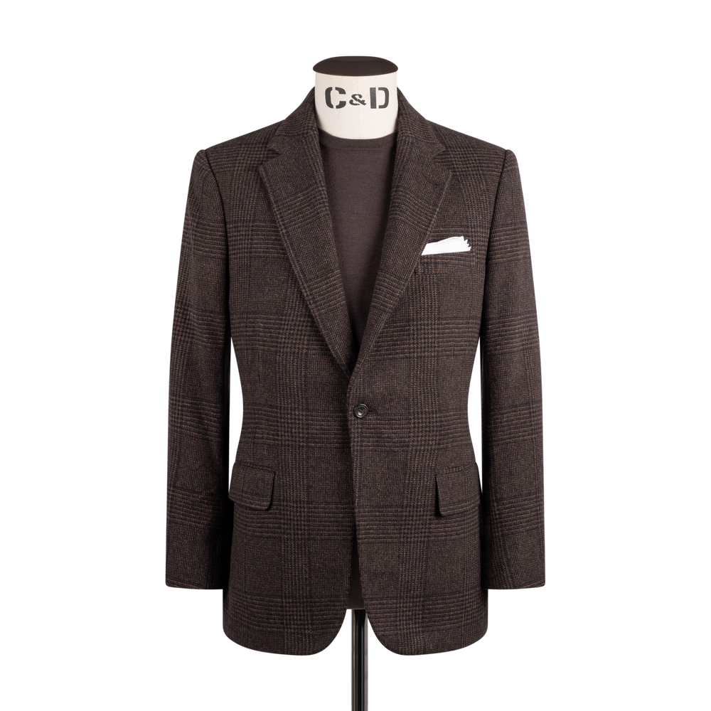 Single Breasted Notch Lapel Jacket in Chocolate Brown Glen Check