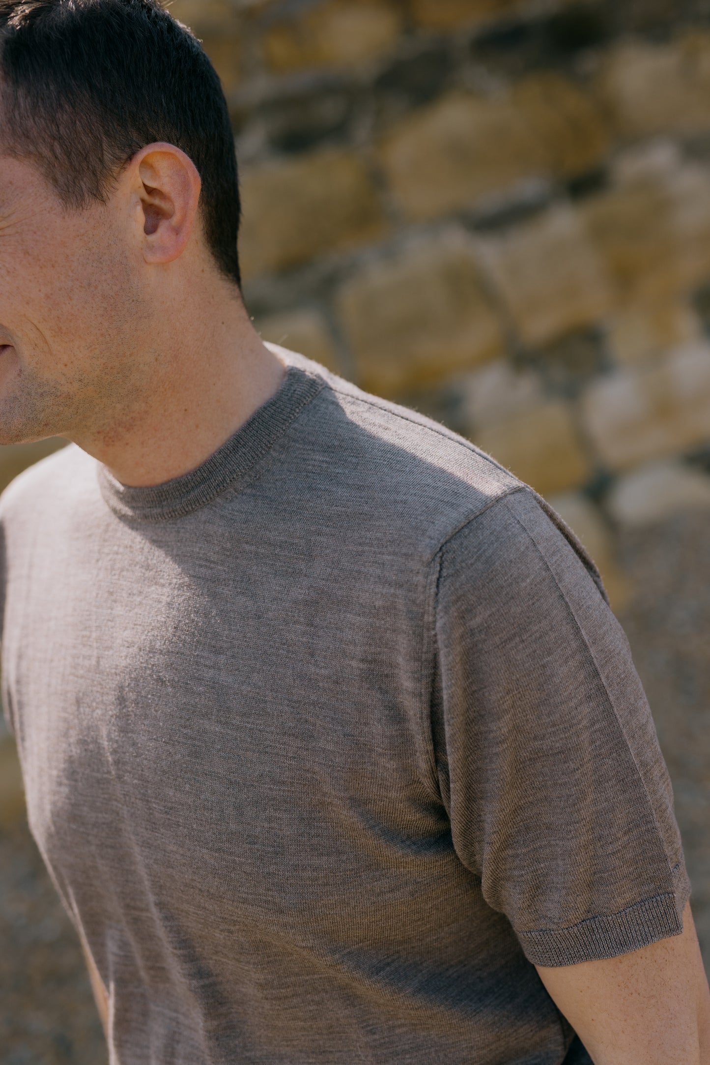
                  
                    Knitted T-Shirt in Fawn Merino Wool
                  
                