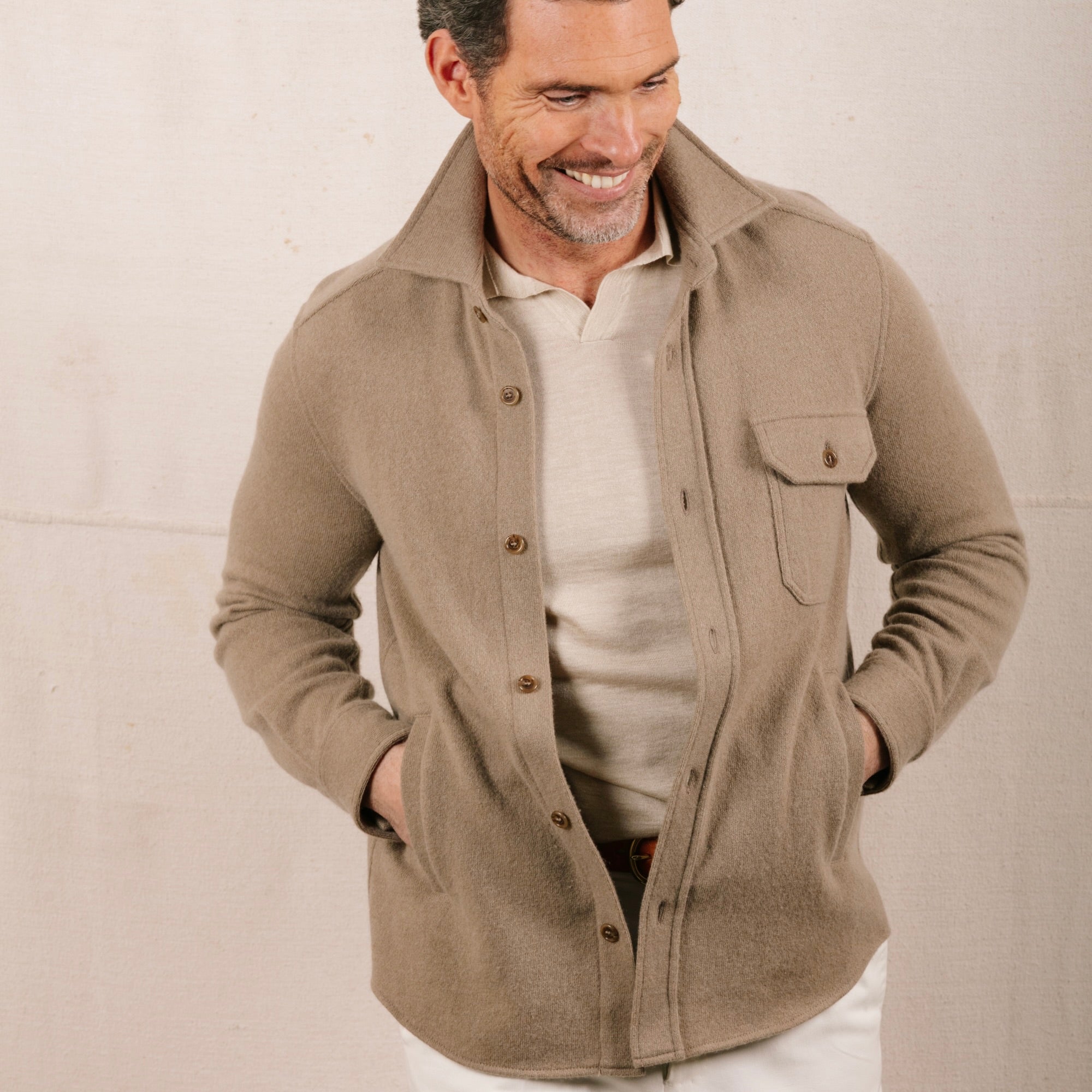 トップス At Last & Co Summer Knit 40 Knitted Shirt Jacket in Oatmeal – Cad & The Dandy New York