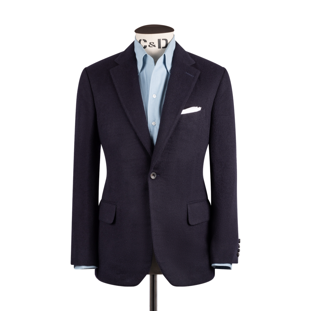 Single Breasted Notch Jacket in Navy Pure Cashmere