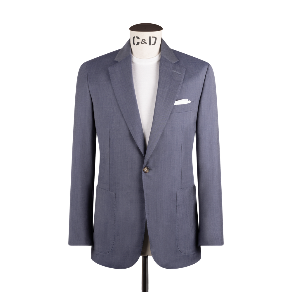 Single Breasted Notch Lapel Jacket in Denim Blue Wool