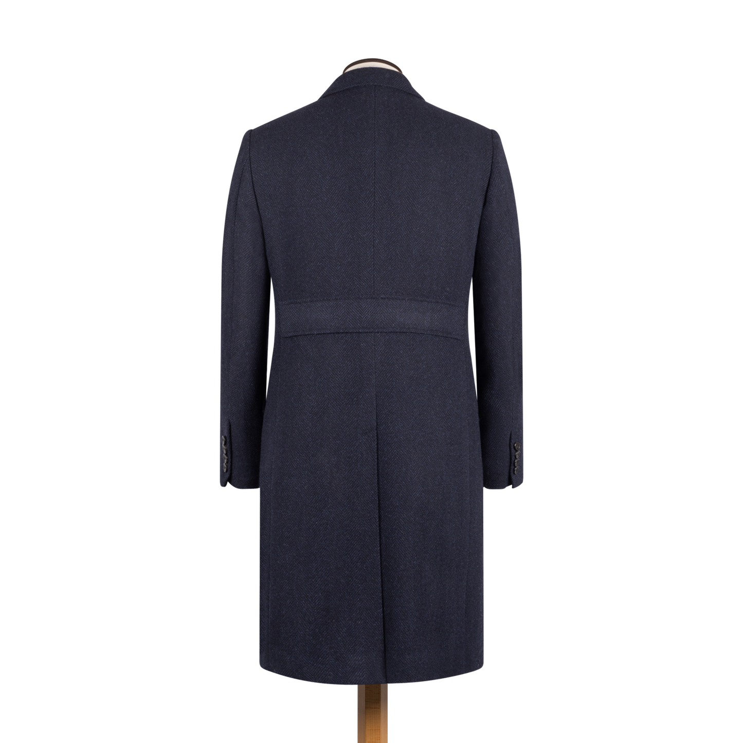 
                  
                    Double Breasted Peak Lapel Overcoat in Navy Herringbone
                  
                