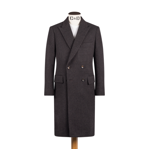 Double Breasted Peak Lapel Overcoat in Brown Herringbone – Cad  