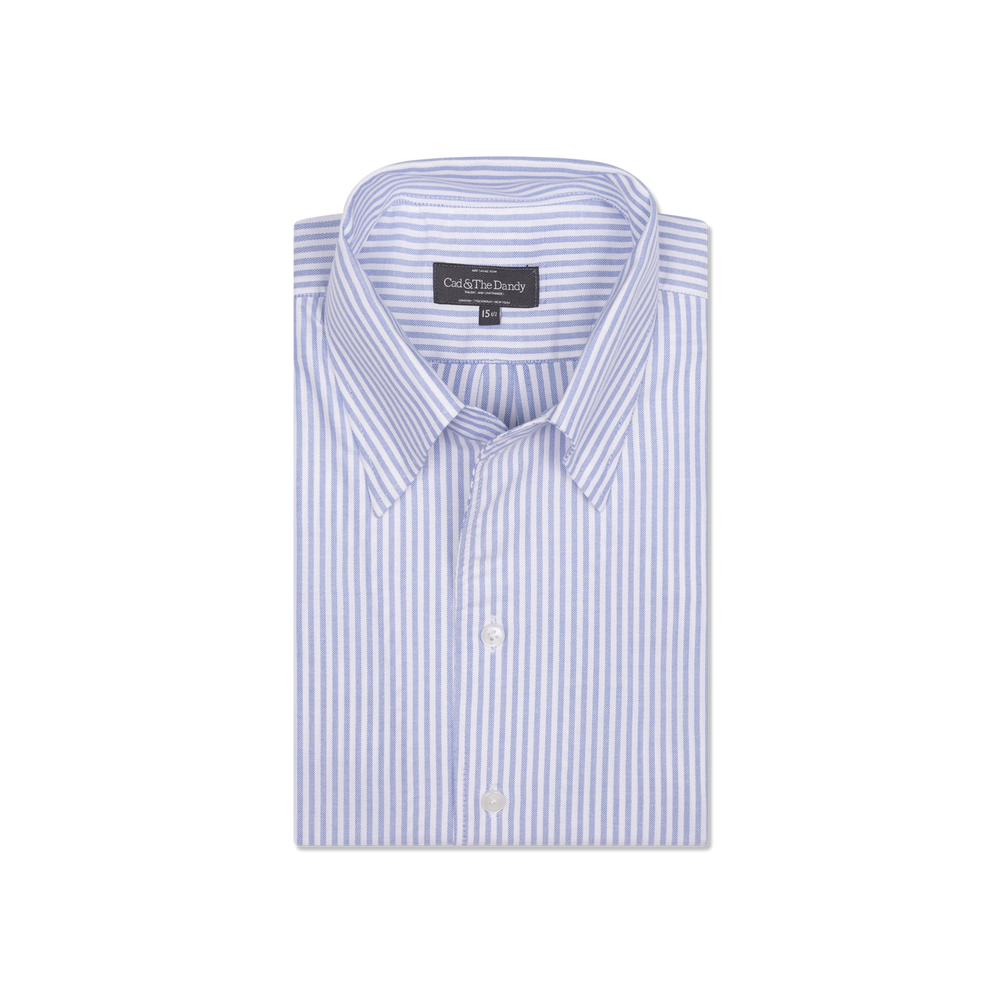 One Piece Button Down Shirt in White Blue Stripe Oxford