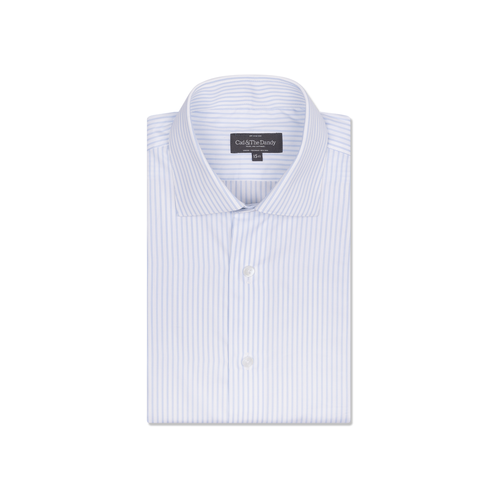 Cutaway Collar Shirt in Blue Stripe Poplin