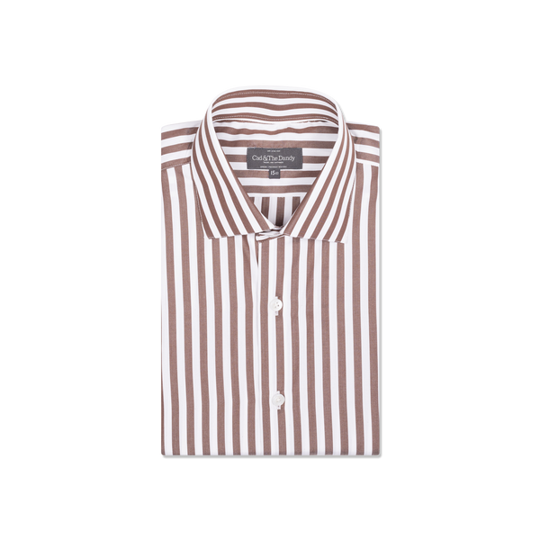 Cutaway Collar Shirt in Brown Stripe Poplin 16.5