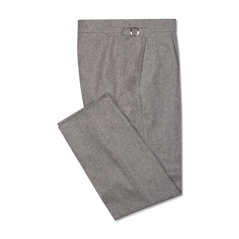 Pleat Front Trouser in Light Grey Flannel