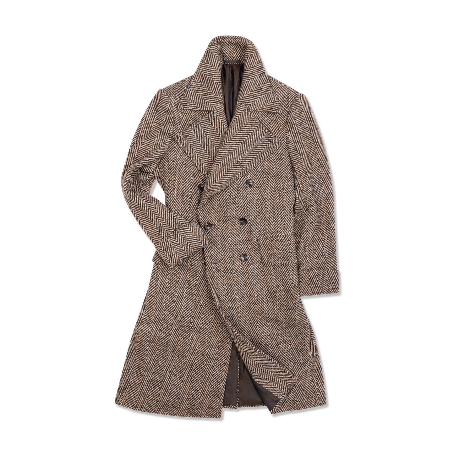 
                  
                    Greatcoat in Brown Herringbone Wool
                  
                