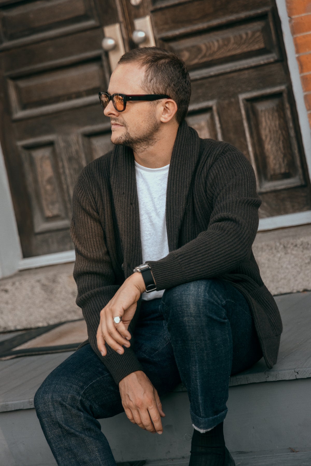 
                  
                    Donegal Shawl Cardigan in Umber
                  
                