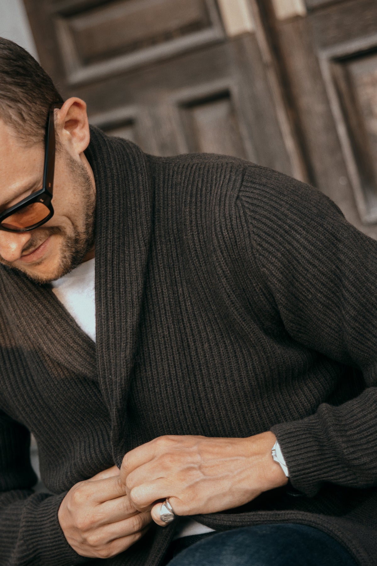 
                  
                    Donegal Shawl Cardigan in Umber
                  
                