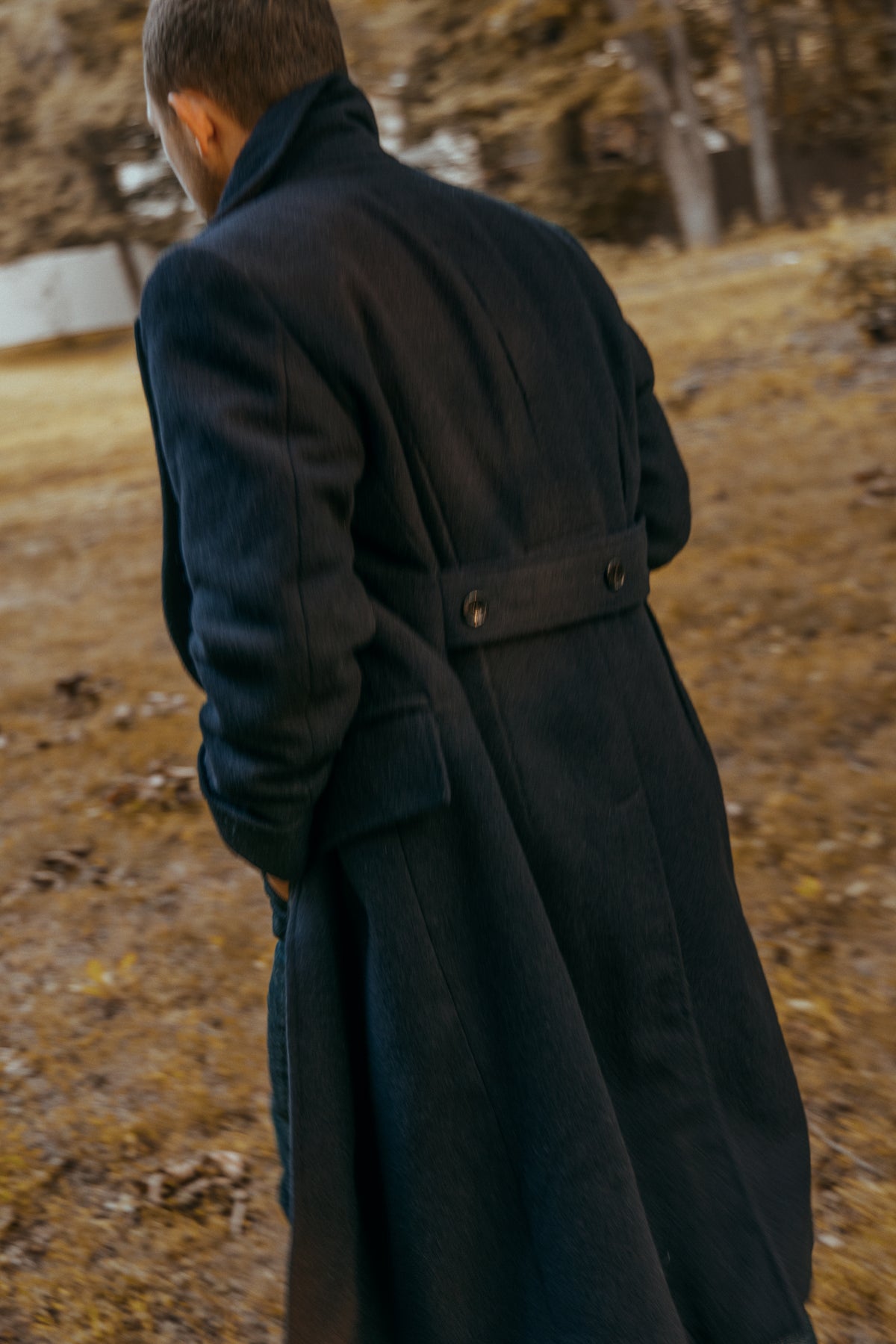 
                  
                    Greatcoat in Navy Brushed Melton
                  
                