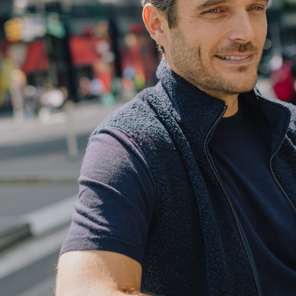 
                  
                    Knitted T-Shirt in Navy Merino Wool
                  
                