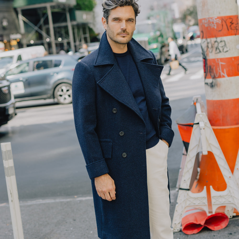 
                  
                    Greatcoat in Navy Twill Wool
                  
                