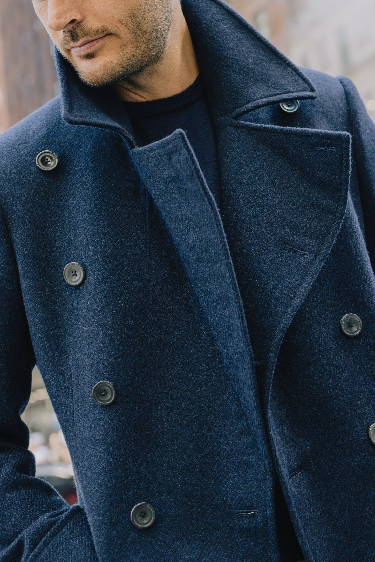 
                  
                    Greatcoat in Navy Twill Wool
                  
                