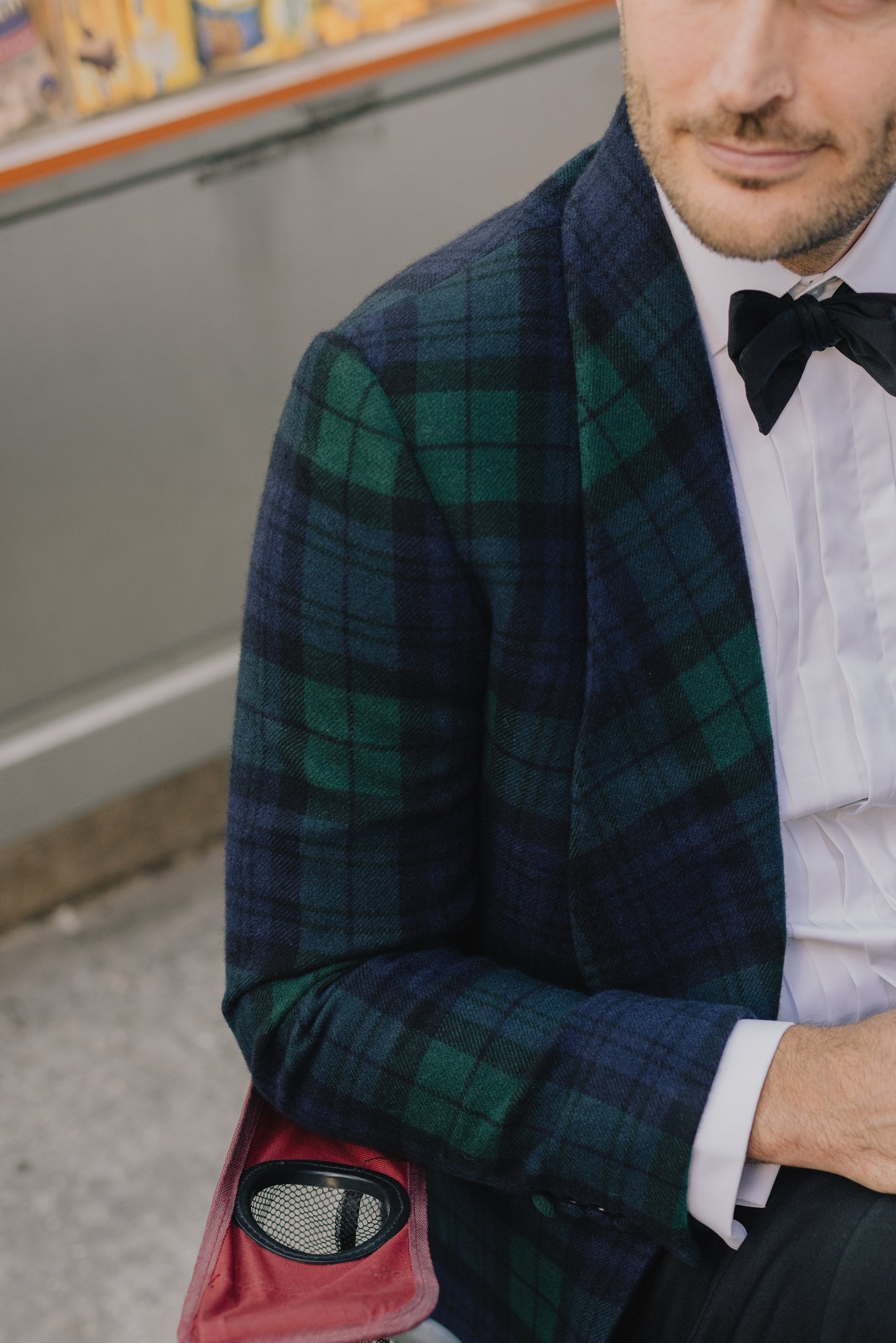 
                  
                    Wide Shawl Jacket in Tartan Cashmere
                  
                