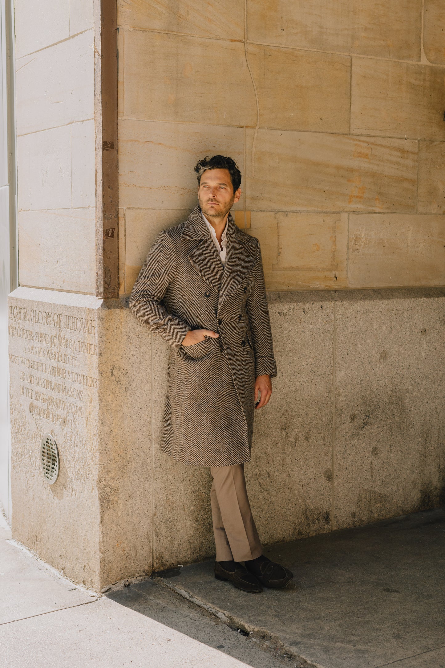 
                  
                    Greatcoat in Brown Herringbone Wool
                  
                