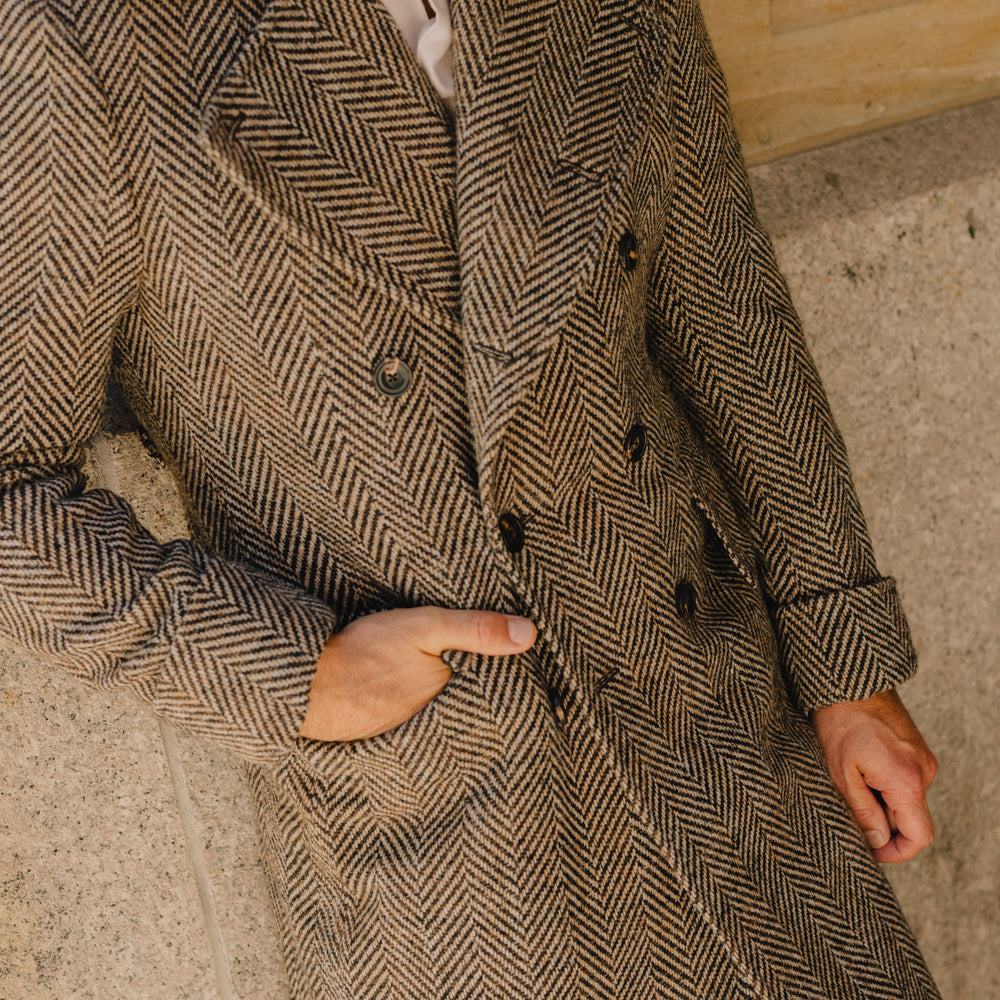 
                  
                    Greatcoat in Brown Herringbone Wool
                  
                