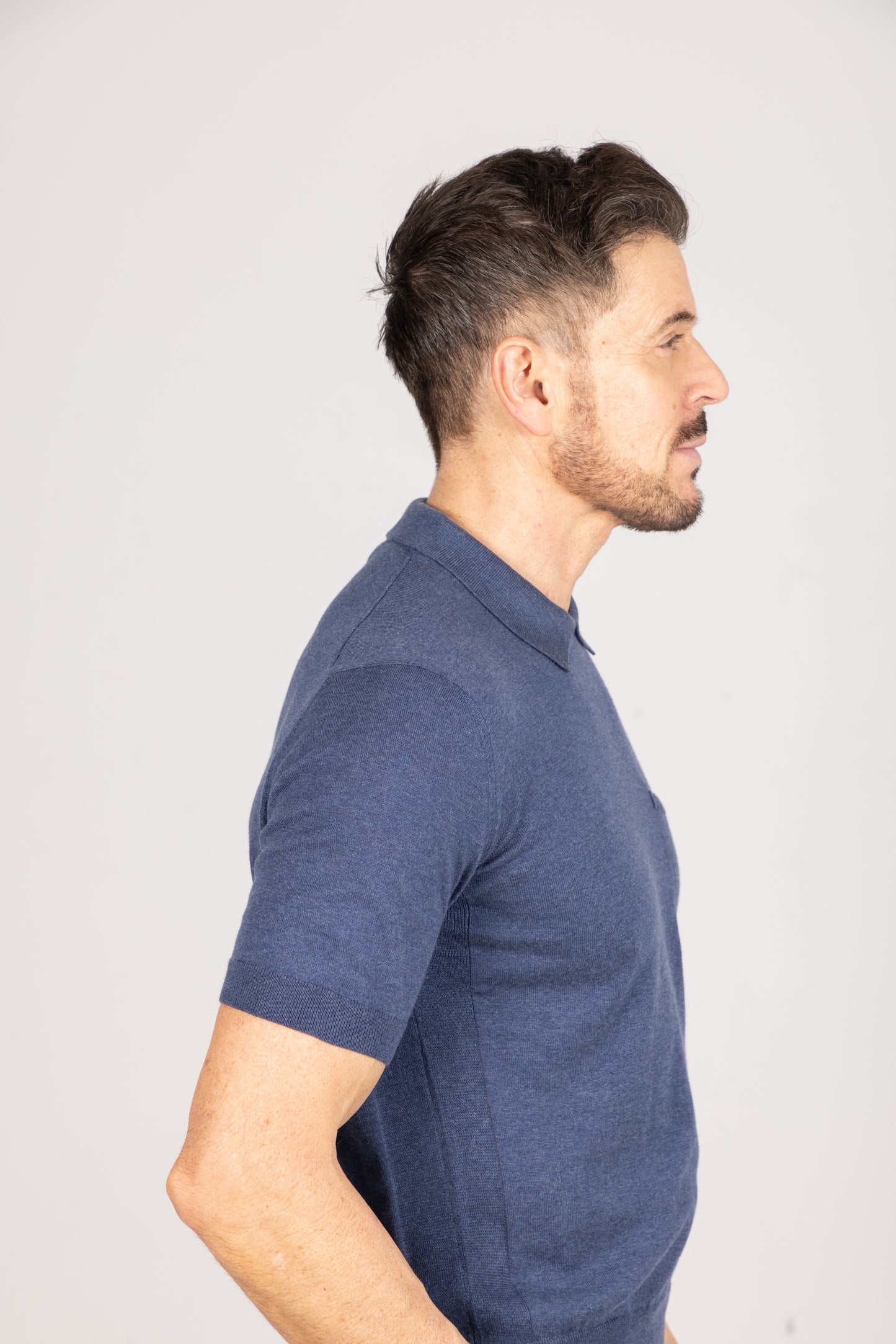 
                  
                    Crewneck Polo in Denim Blue
                  
                