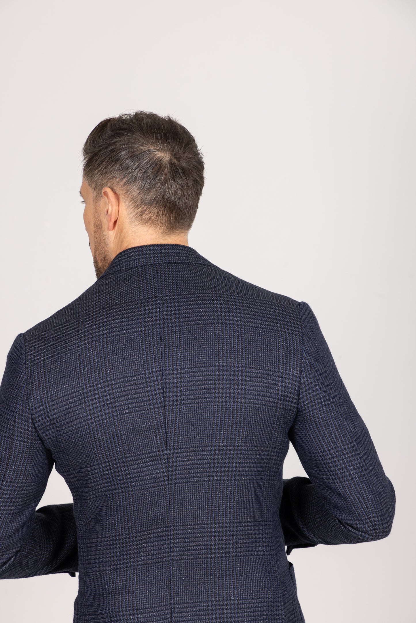 
                  
                    Single Breasted Notch Jacket in Marine Glen Check
                  
                