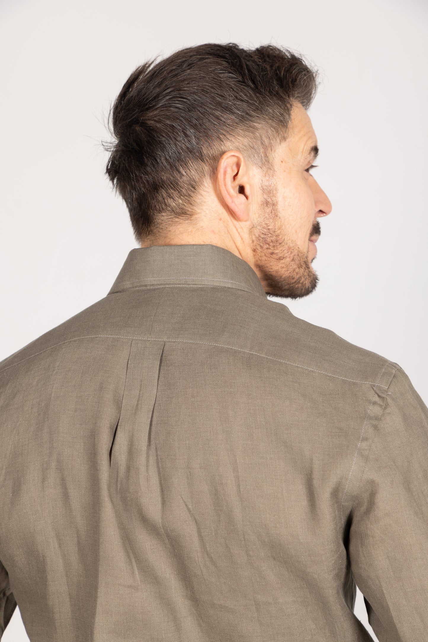 
                  
                    One Piece Collar Shirt in Green Linen
                  
                