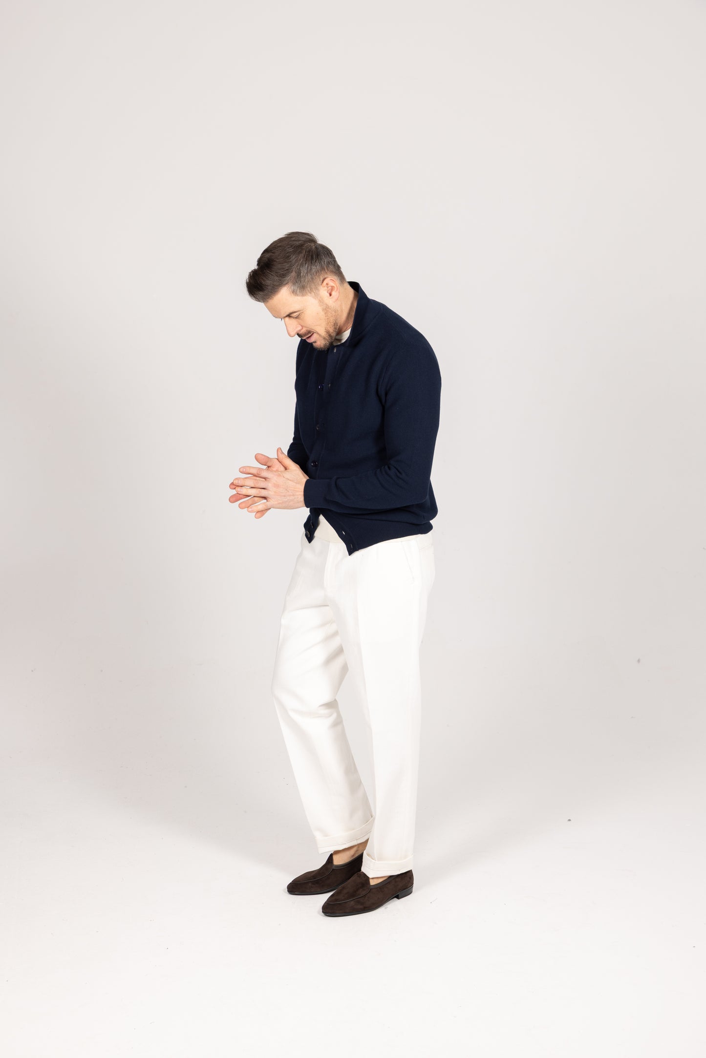 
                  
                    Polo Collar Cardigan in Dark Navy Piquet
                  
                