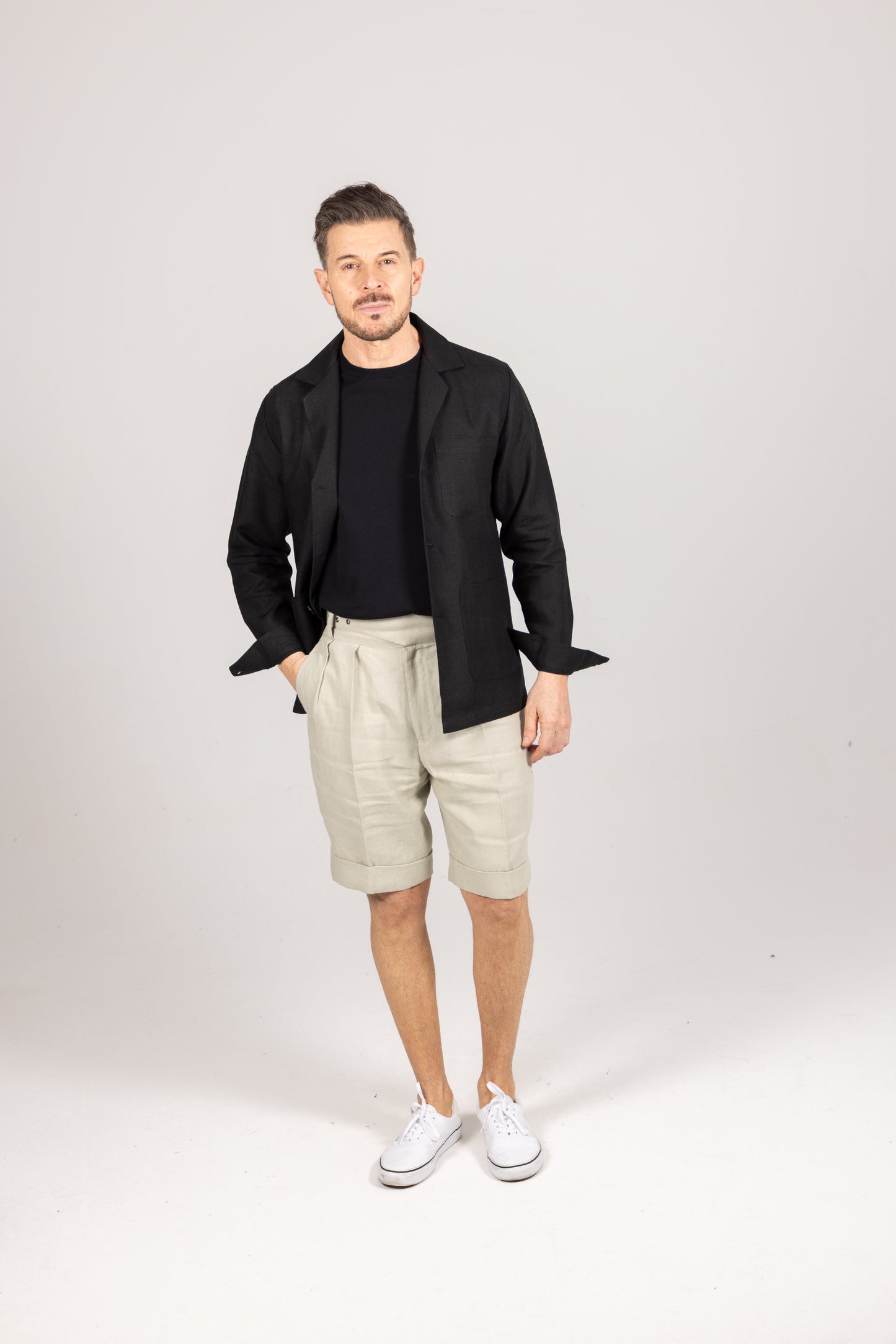 
                  
                    Painters Jacket in Black Linen
                  
                