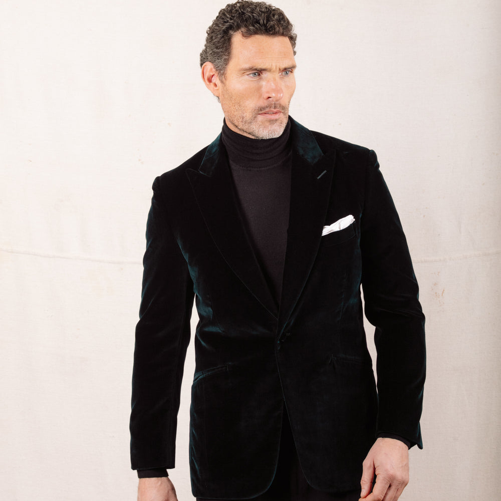 
                  
                    Peak Lapel Jacket in Black Velvet
                  
                