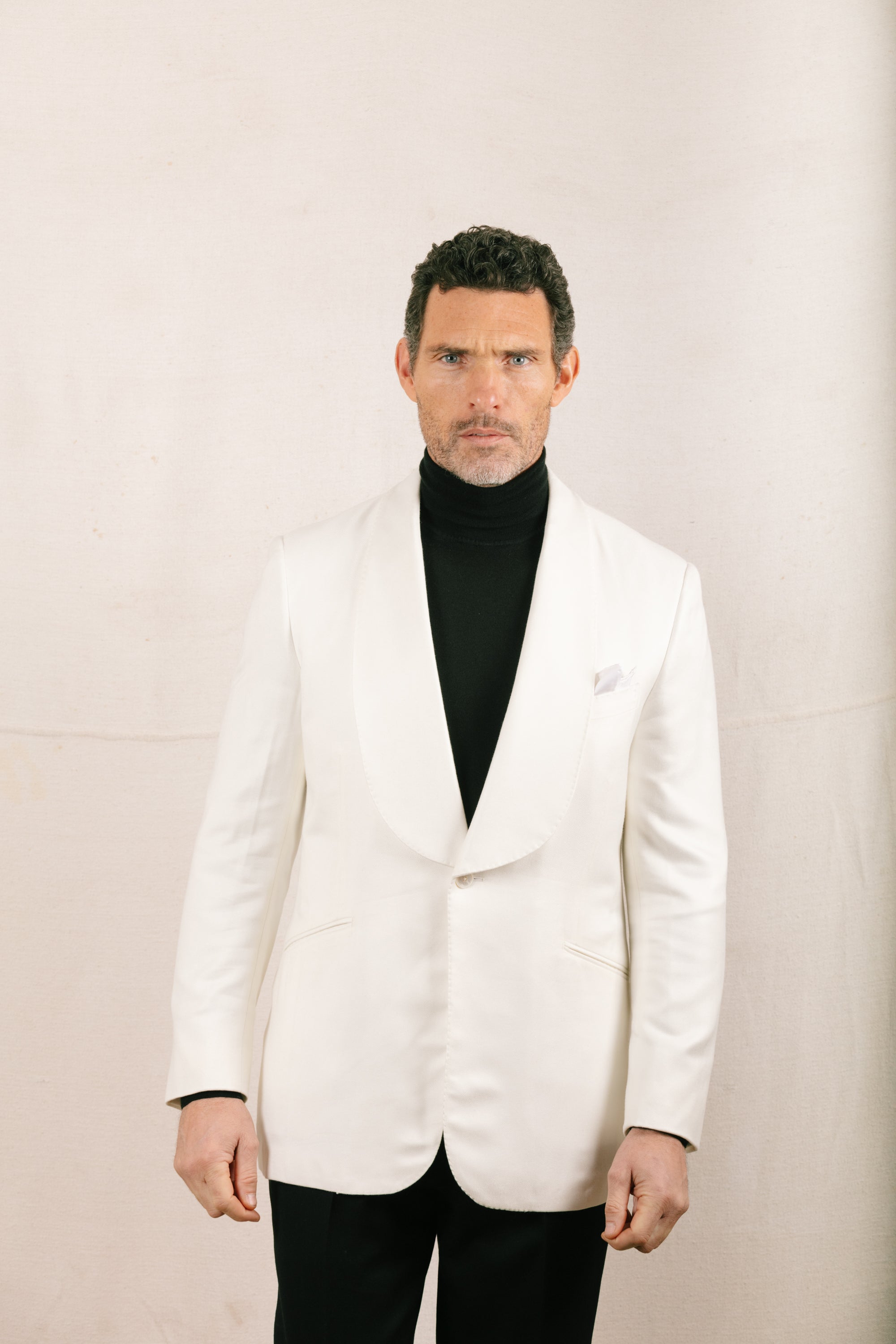 Wide Shawl Lapel Jacket in White Bamboo – Cad & The Dandy