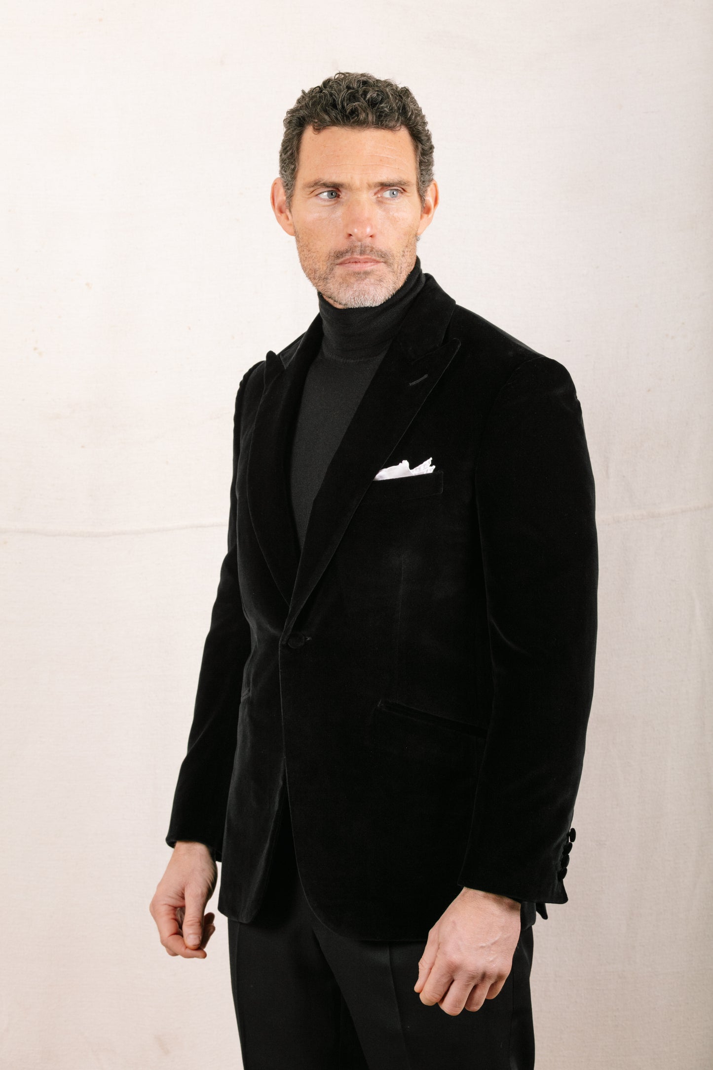 
                  
                    Peak Lapel Jacket in Black Velvet
                  
                