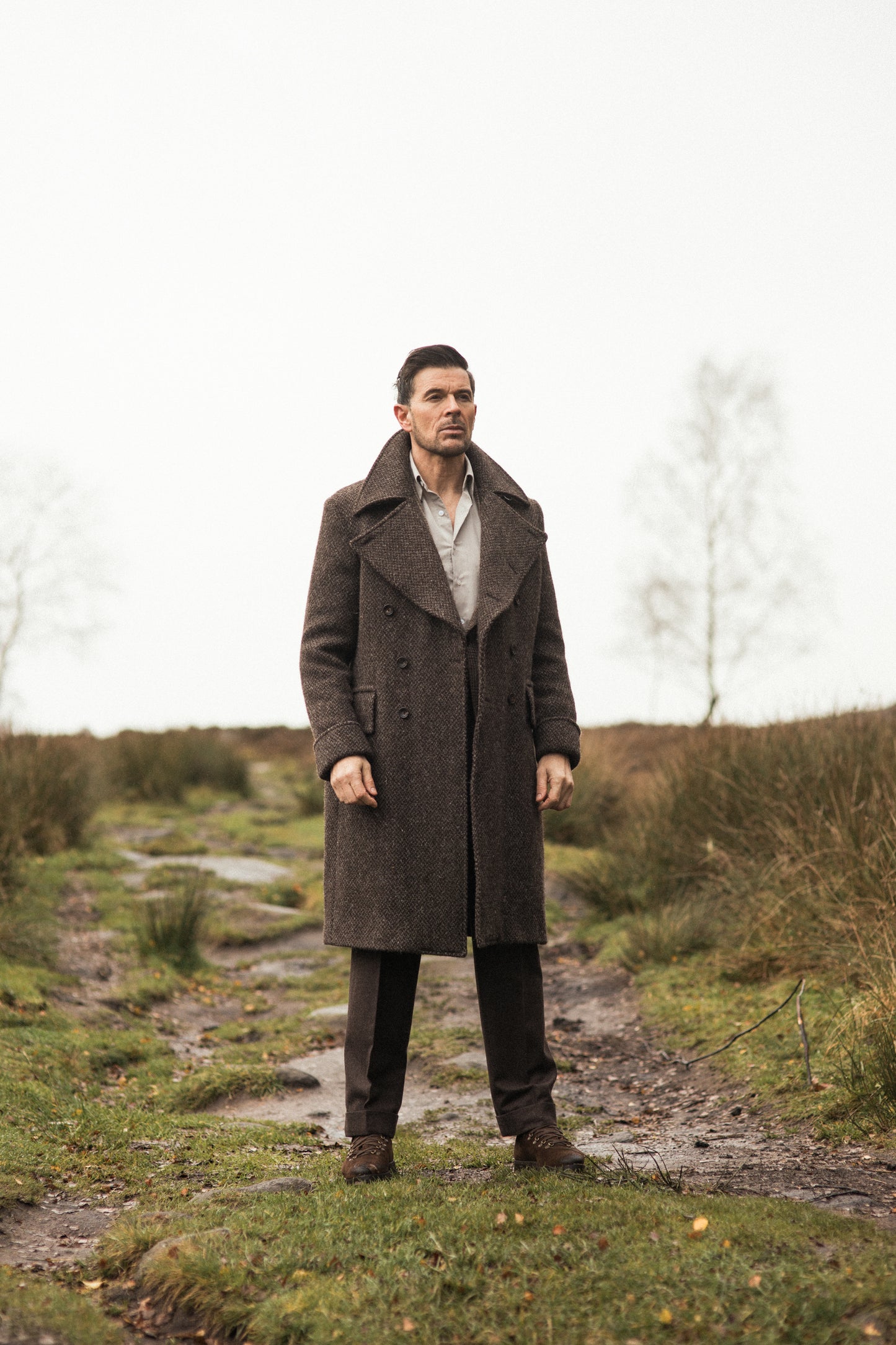 
                  
                    Greatcoat in Brown Barlycorn Wool
                  
                