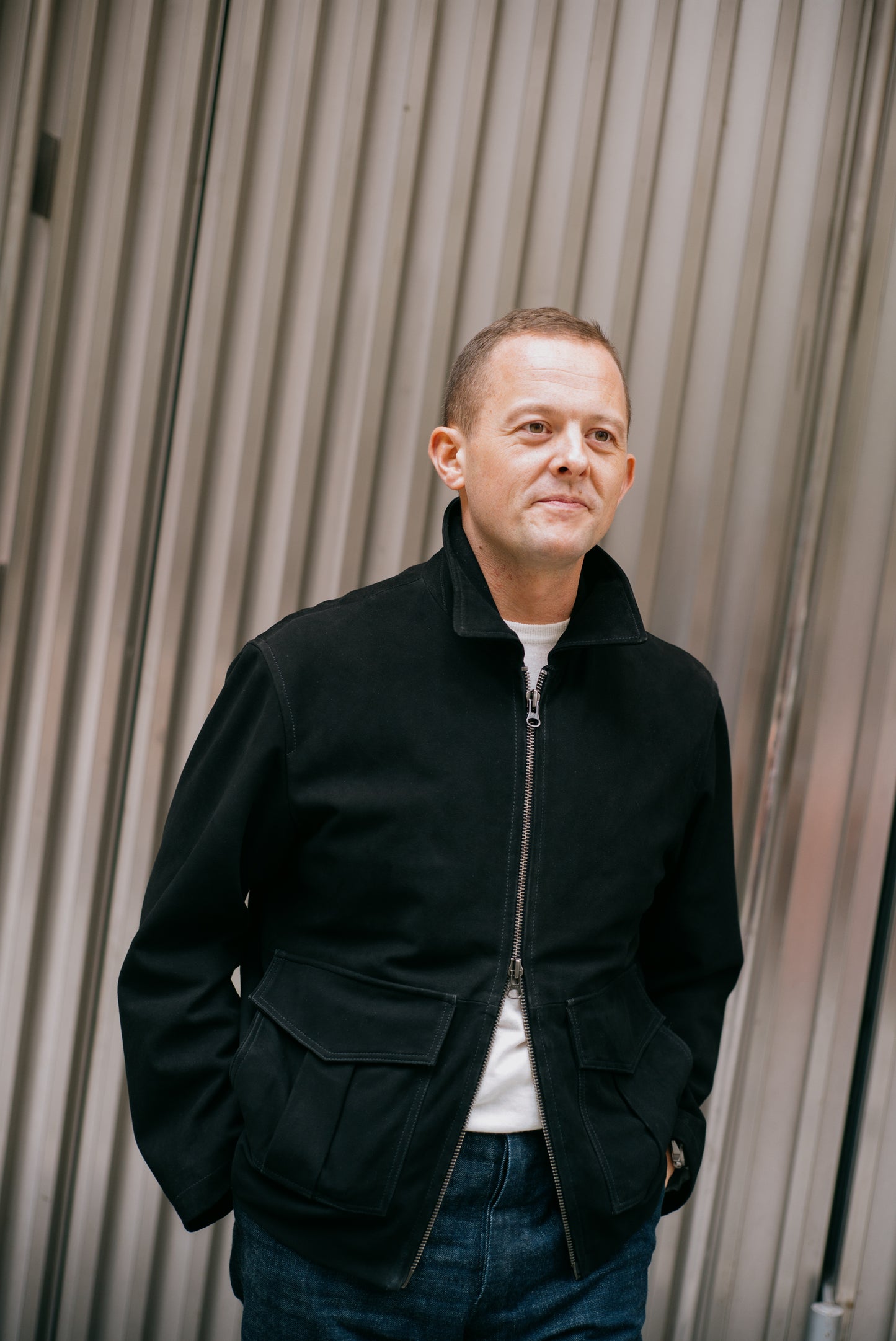 
                  
                    Flight Jacket in Black Suede
                  
                