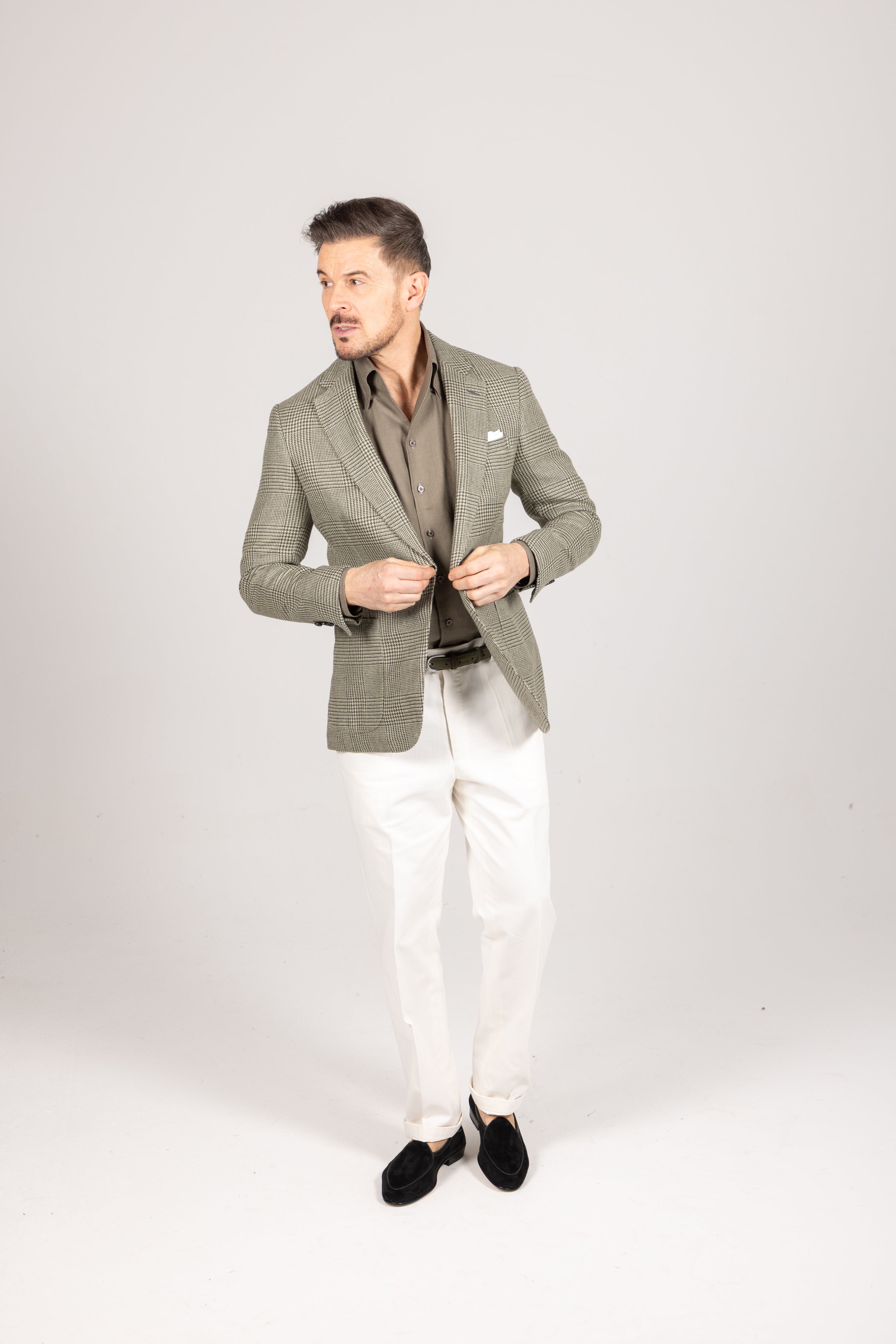Single Breasted Notch Jacket in Sage Green Glen Check – Cad & The
